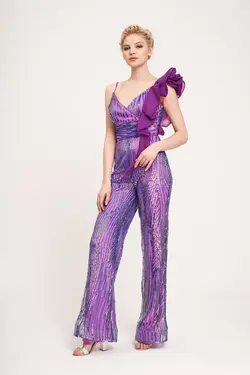 لباس مجلسی سرهمی بلند پولک دوز بنفش برند La Vita e Bella کد 1652224521