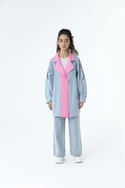 کت شستشو جین زیر طرحدار یقه دار شسته صورتی زنانه برند Garmi کد 1652221511