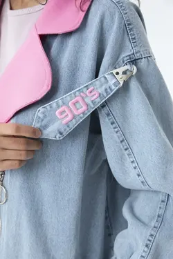 کت شستشو جین زیر طرحدار یقه دار شسته صورتی زنانه برند Garmi کد 1652221511