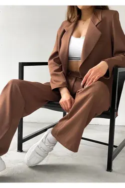 کت گشاد دکمه‎دار قهوه‎ای برند FMN Moda کد 1652221414