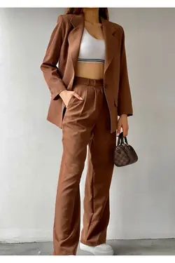کت گشاد دکمه‎دار قهوه‎ای برند FMN Moda کد 1652221414