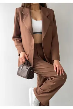 کت گشاد دکمه‎دار قهوه‎ای برند FMN Moda کد 1652221414