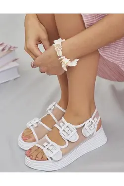 صندل سگک توری کمربند‎دار سفید زنانه برند AYŞEM کد 1652432239