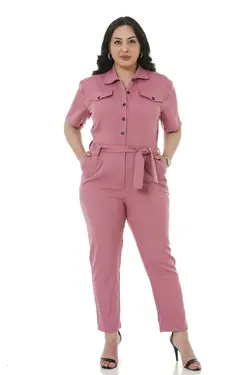 سرهمی جیب دار آستین کشی پشت نیم سایز بزرگ صورتی زنانه کمربند زیپدار برند DISENTIS MODEST کد 1652410278