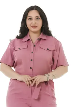 سرهمی جیب دار آستین کشی پشت نیم سایز بزرگ صورتی زنانه کمربند زیپدار برند DISENTIS MODEST کد 1652410278