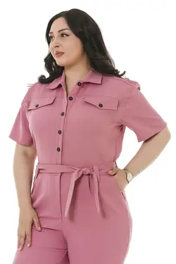 سرهمی جیب دار آستین کشی پشت نیم سایز بزرگ صورتی زنانه کمربند زیپدار برند DISENTIS MODEST کد 1652410278