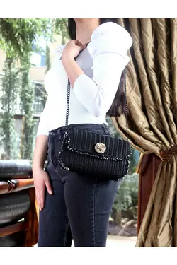 کیف دوشی مجلسی بافتنی زنانه دستی مشکی جنس برند Galeri El Sanatları کد 1652372710