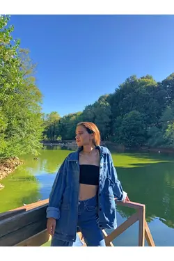 کت گشاد طرح‎دار جیبدار آبی روشن زنانه برند Biado کد 1652358315