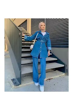 کت کمربند‎دار آبی زنانه برند Biado کد 1652357826