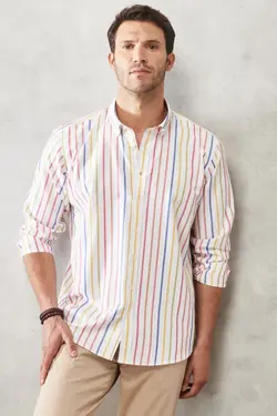 پیراهن یقه گرد راحت راه‎راه روزمره برند Altınyıldız Classics کد 1652339586