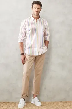 پیراهن یقه گرد راحت راه‎راه روزمره برند Altınyıldız Classics کد 1652339586