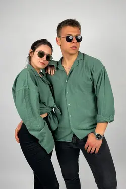 پیراهن گشاد کتان آستین بلند سبز پسته ای برند PUMP BUTİK کد 1652339765