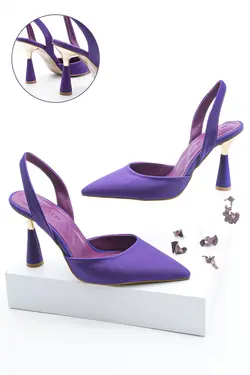 کفش پاشنه بلند استیلتو پشت طرح‎دار نوک تیز روشن طلایی یولز بنفش زنانه برند Marjin کد 1652332922