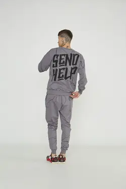 ست لباس راحتی قالب نخی گشاد طوسی برند gangs street wear کد 1652318765