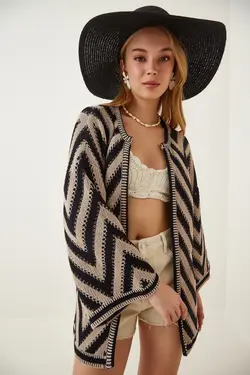 بافتنی کمربند‎دار بژ کمربند پارچه ای مشکی زنانه برند Happiness İstanbul کد 1652566447