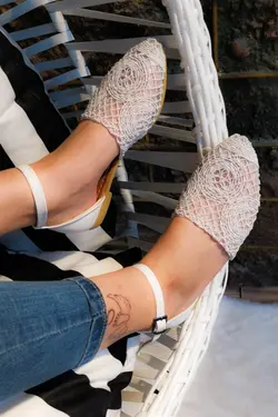 کفش عروسکی بافتنی بند دار مچی سفید زنانه برند Aymood کد 1652564168