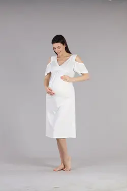 سرهمی بارداری شیردهی تابستانی یقه هفت توری روشن شیری زنانه برند Lohussa کد 1652497027