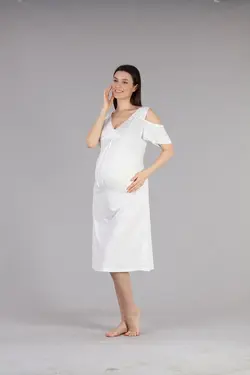 سرهمی بارداری شیردهی تابستانی یقه هفت توری روشن شیری زنانه برند Lohussa کد 1652497027