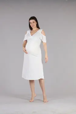 سرهمی بارداری شیردهی تابستانی یقه هفت توری روشن شیری زنانه برند Lohussa کد 1652497027