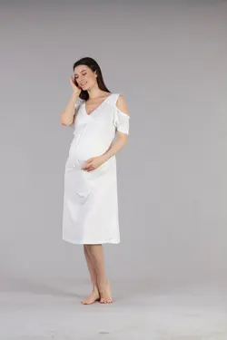 سرهمی بارداری شیردهی تابستانی یقه هفت توری روشن شیری زنانه برند Lohussa کد 1652497027