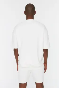 ست لباس راحتی گشاد چاپی آستین کوتاه شیری شورت دار مردانه برند TRENDYOL MAN کد 1652493548