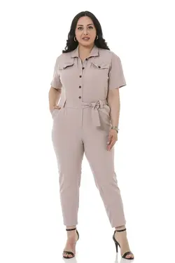 سرهمی جیب دار آستین کشی پشت نیم سایز بزرگ بژ زنانه کمربند زیپدار برند DISENTIS MODEST کد 1652688026