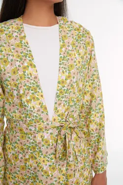 رومایوای پارجه ای طبیعی طرح‎دار جیبدار طرح گلدار سبز کمربند دار برند TRENDYOL MODEST کد 1652682651