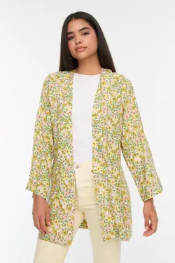 رومایوای پارجه ای طبیعی طرح‎دار جیبدار طرح گلدار سبز کمربند دار برند TRENDYOL MODEST کد 1652682651