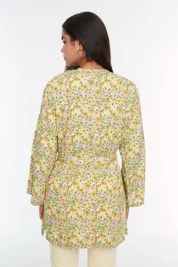 رومایوای پارجه ای طبیعی طرح‎دار جیبدار طرح گلدار سبز کمربند دار برند TRENDYOL MODEST کد 1652682651