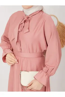 پیراهن کمر کشی دکمه‎دار بلند جلو پوشیده کمربند دار زنانه برند Trend Lalissa کد 1652693729