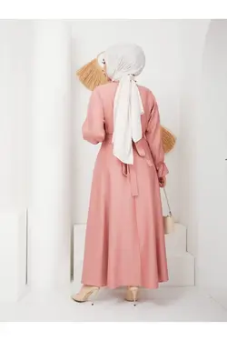 پیراهن کمر کشی دکمه‎دار بلند جلو پوشیده کمربند دار زنانه برند Trend Lalissa کد 1652693729