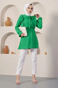 تونیک پوشیده کراوات کمر کشی یقه طرح‎دار .تونیک/سبز. برند İmajButik کد 1652624676
