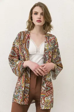 بافتنی ساده کتان کشی یقه طرح ابر و باد آستین قهوه زنانه برند Kdm Kadın Modası کد 1652596460