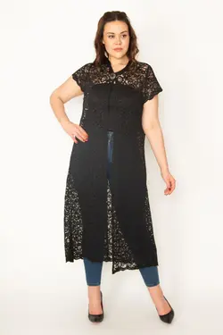 بافتنی دکمه‎دار توری نگین دار سنجاق سینه مشکی زنانه برند Şans کد 1652593389