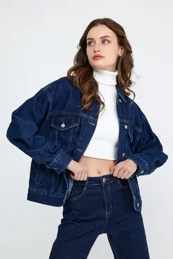 ژاکت گشاد ساده آبی زنانه برند BOSHETTI کد 1652596447