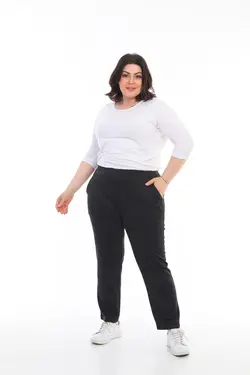 بافتنی کمر کشی سایز بزرگ دودی تیره شلوار زنانه برند EVS WOMAN کد 1652595859