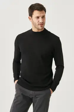 پلیور بافتنی یقه نیمه اسکی استاندارد مشکی مردانه برند Altınyıldız Classics کد 1652587445