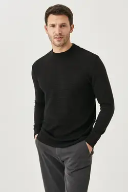 پلیور بافتنی یقه نیمه اسکی استاندارد مشکی مردانه برند Altınyıldız Classics کد 1652587445