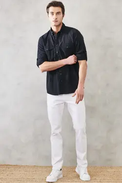 پیراهن دکمه‎دار راحت یقه روزمره آسیتن کوتاه 100پنبه برند Altınyıldız Classics کد 1652586788