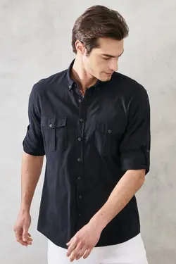 پیراهن دکمه‎دار راحت یقه روزمره آسیتن کوتاه 100پنبه برند Altınyıldız Classics کد 1652586788