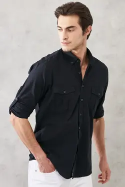 پیراهن دکمه‎دار راحت یقه روزمره آسیتن کوتاه 100پنبه برند Altınyıldız Classics کد 1652586788