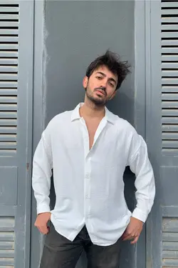 پیراهن قالب گشاد کتان سفید مردانه برند Gray Clothing کد 1652586849