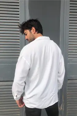 پیراهن قالب گشاد کتان سفید مردانه برند Gray Clothing کد 1652586849