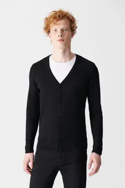 بافتنی ساده دکمه‎دار مشکی مردانه برند Avva کد 1652587027