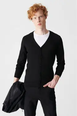 بافتنی ساده دکمه‎دار مشکی مردانه برند Avva کد 1652587027