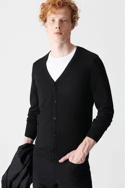 بافتنی ساده دکمه‎دار مشکی مردانه برند Avva کد 1652587027