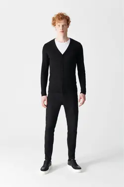 بافتنی ساده دکمه‎دار مشکی مردانه برند Avva کد 1652587027