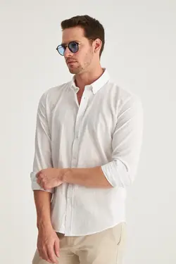 پیراهن اسلیم فیت به صورت کتان سفید برند D'S Damat کد 1652586188