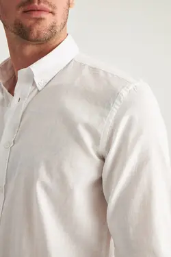 پیراهن اسلیم فیت به صورت کتان سفید برند D'S Damat کد 1652586188