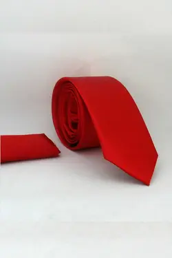 کراوات اسلیم فیت تک رنگ ساتن با دستمال قرمز برند Gaffy کد 1652581745